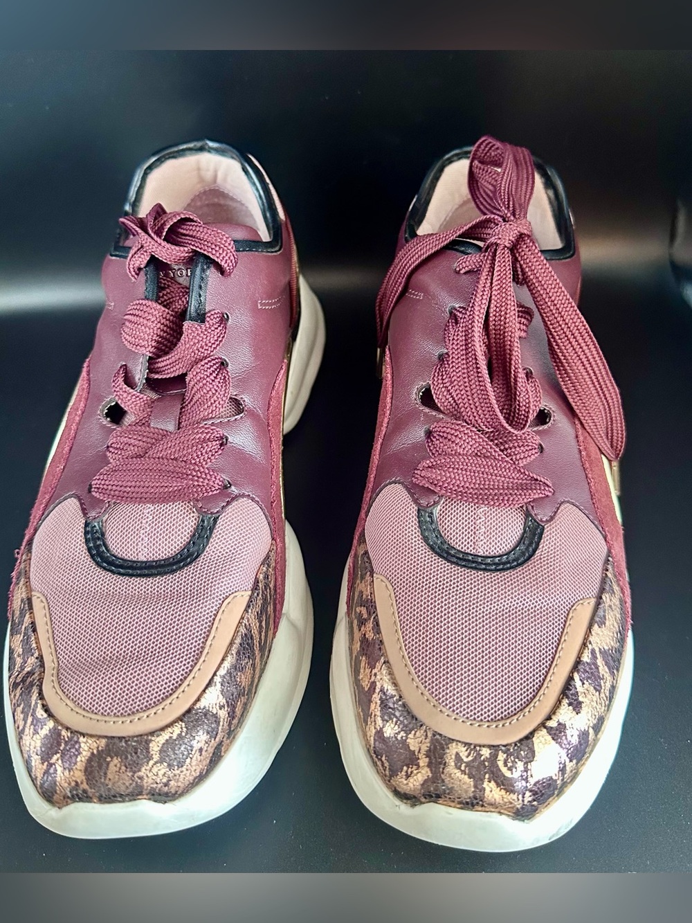 Kate Spade New York Cloud Sneakers - Burgundy Cherrywood & Leopard Print